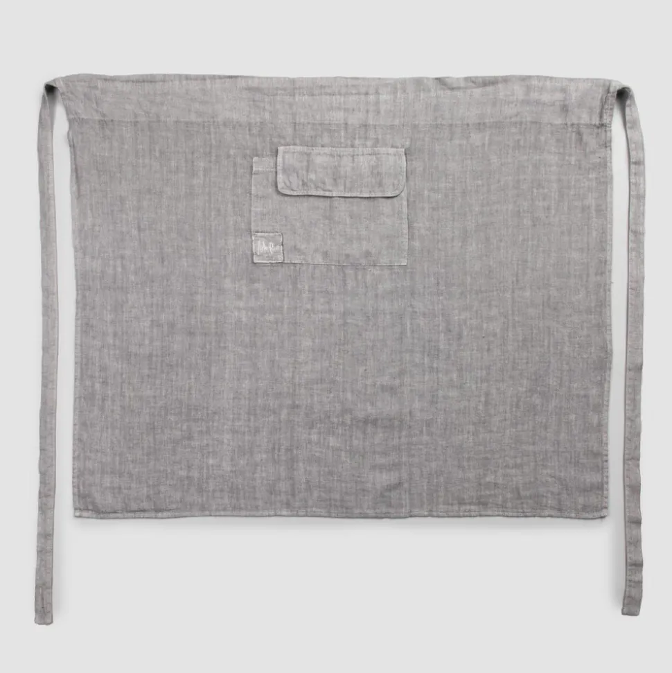 Grembiule da Cucina in Lino Grigio Antracite Modello Basso con Taschino - Flick