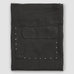 Grembiule da Cucina Lino Nero con Cristalli Modello Basso con Taschino - Click