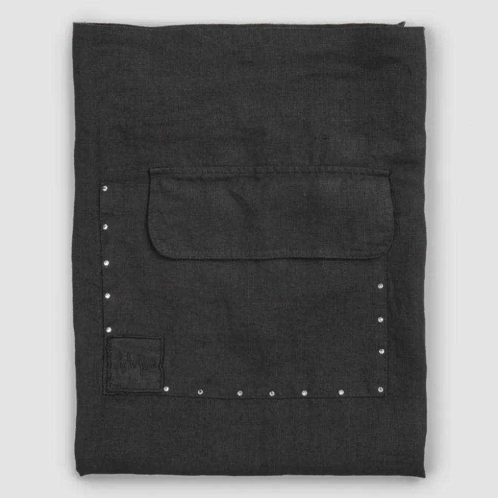 Grembiule da Cucina Lino Nero con Cristalli Modello Basso con Taschino - Click