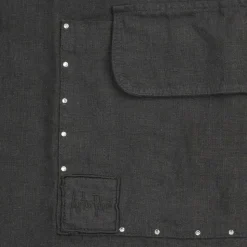Grembiule da Cucina Lino Nero con Cristalli Modello Basso con Taschino - Click