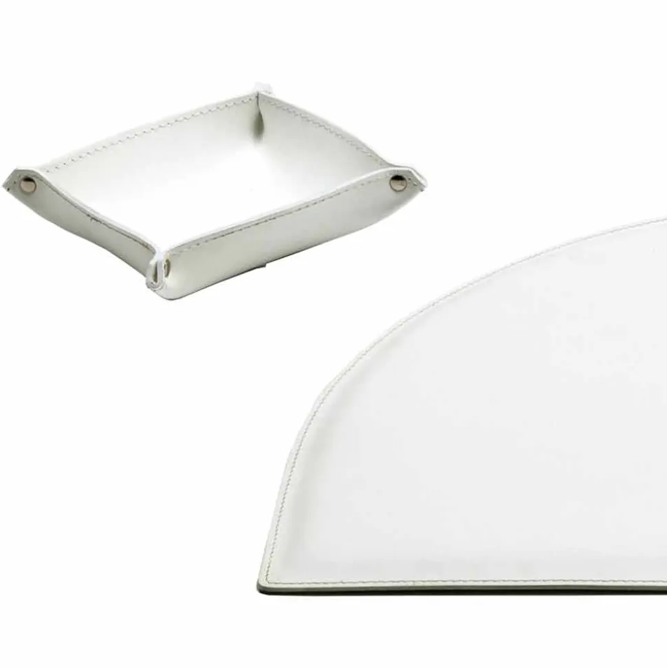 Insieme di 5 Accessori per Scrivania Ufficio in Cuoio, Made in Italy - Medea