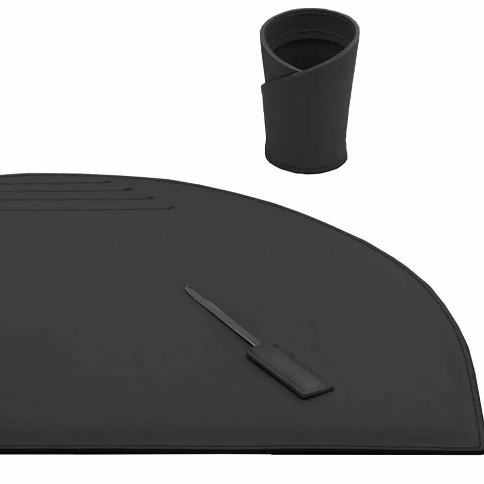 Insieme di 5 Accessori per Scrivania Ufficio in Cuoio, Made in Italy - Medea