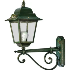 Lampada a Muro Esterno Alluminio Verde Oro e Fiori Dipinti a Mano - Gorizia