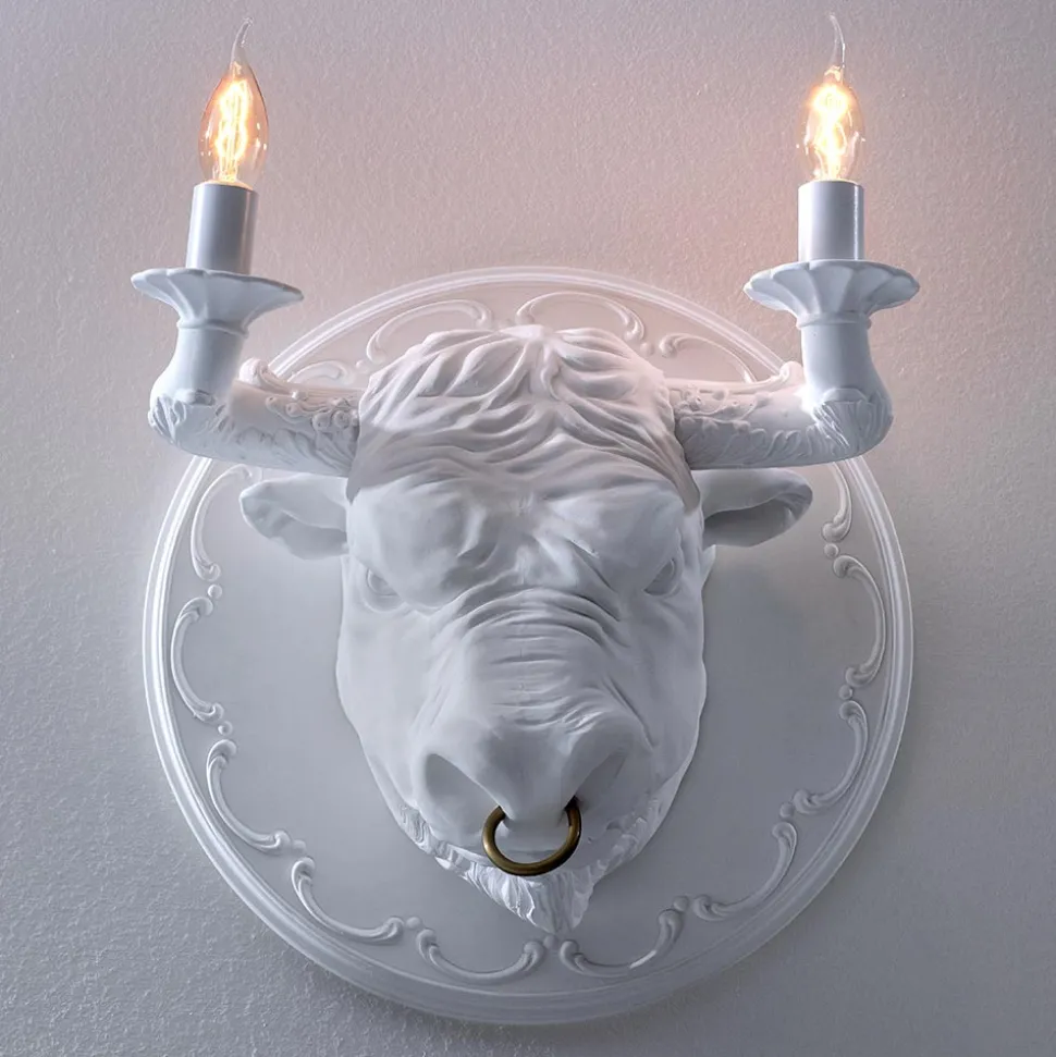 Lampada a Parete a 2 Luci in Ceramica Design a Forma di Toro - Marrena