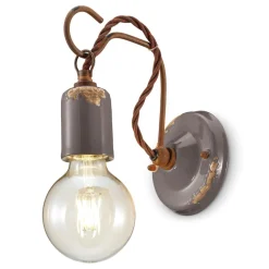 Lampada a Parete Artigianale Industriale in Ferro e Ceramica - Vintage