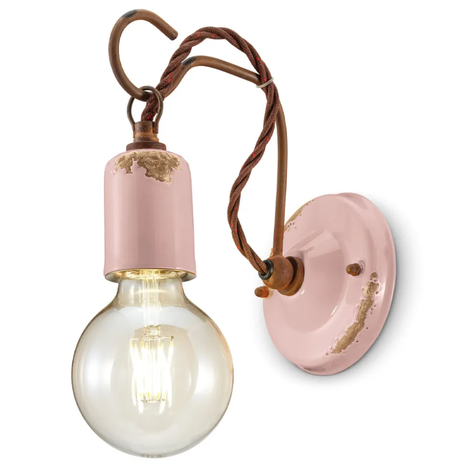 Lampada a Parete Artigianale Industriale in Ferro e Ceramica - Vintage