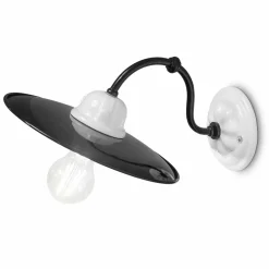 Lampada a Parete in Ceramica Bianca e Metallo Nero Stile Vintage - Potenza