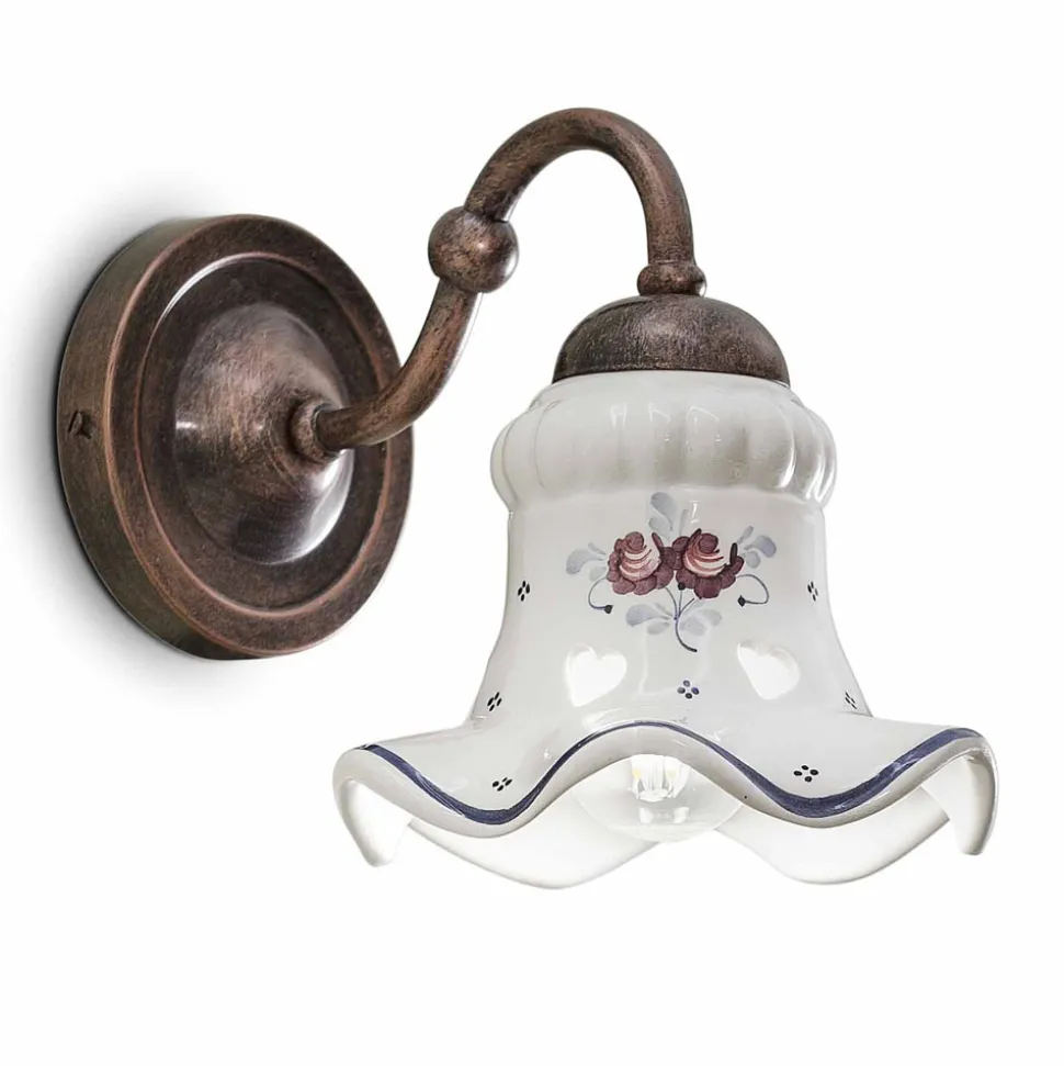 Lampada a parete in ceramica decorata rustica Ferroluce Chieti