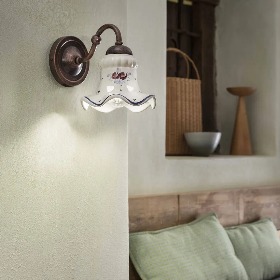 Lampada a parete in ceramica decorata rustica Ferroluce Chieti