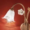 Lampada a Parete 2 Luci in Ferro e Vetro con Rosa in Ceramica - Siena