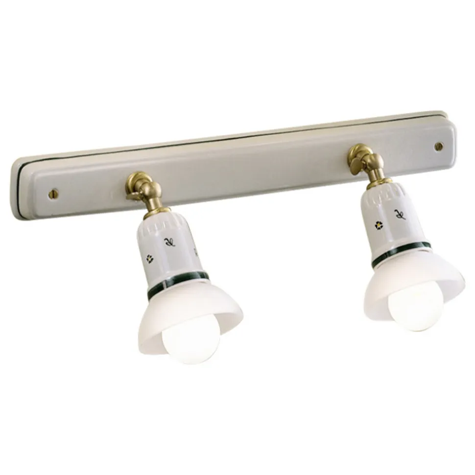Lampada a Parete 2 o 3 Faretti Ottone e Ceramica Dipinta a Mano - Savona