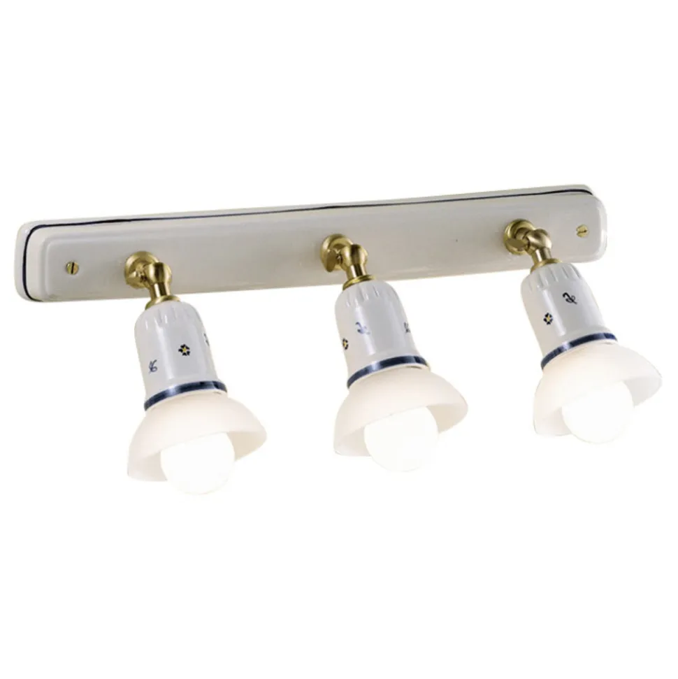 Lampada a Parete 2 o 3 Faretti Ottone e Ceramica Dipinta a Mano - Savona