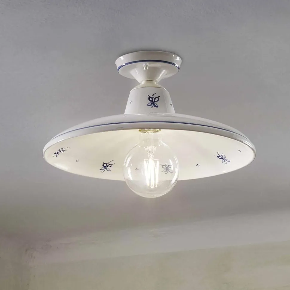 Lampada a Soffitto in Ceramica e Decori Dipinti a Mano Vintage - Como