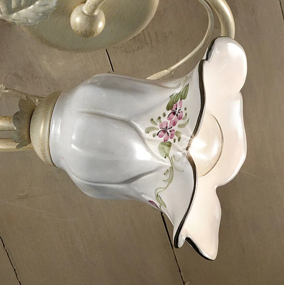 Lampada a Soffitto in Metallo e Ceramica con Rosa Dipinta a Mano - Pisa