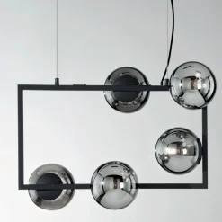 Lampada a Sospensione a 5 Luci in Metallo e Vetro Soffiato Moderna - Birga