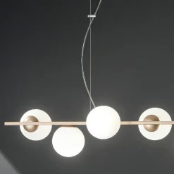 Lampada a Sospensione a 6 Luci in Metallo e Vetro Soffiato Moderna - Birga
