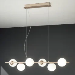 Lampada a Sospensione a 6 Luci in Metallo e Vetro Soffiato Moderna - Birga