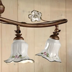 Lampada a Sospensione a 4 Luci in Ceramica Artigianale Rose Decoro - Pisa