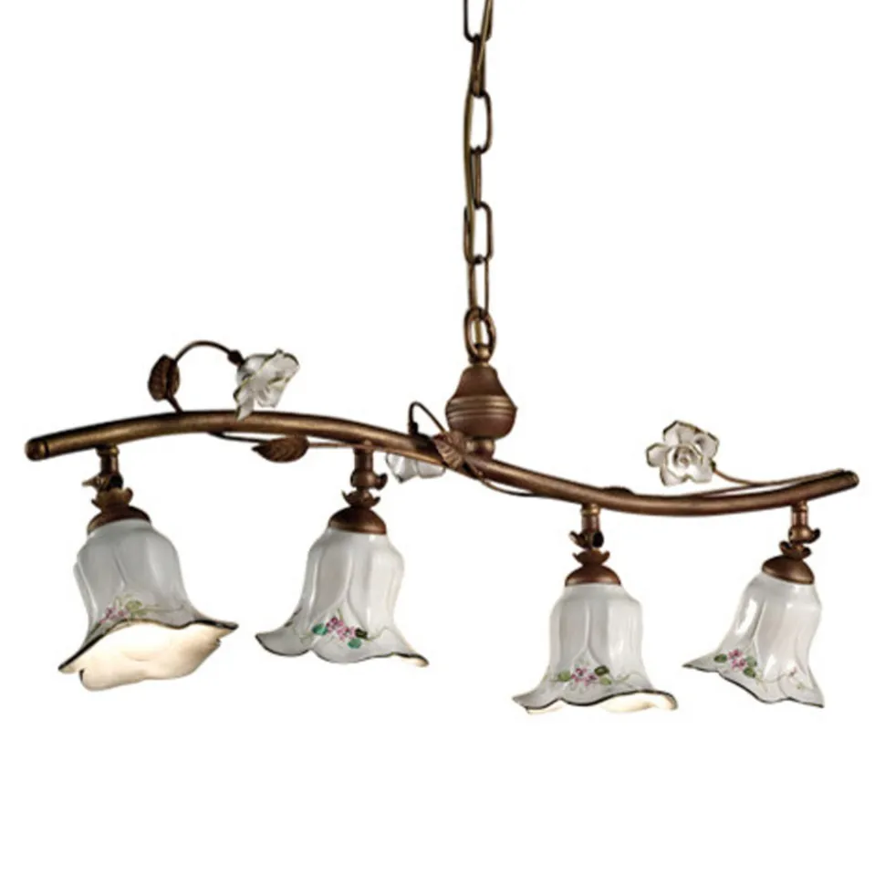 Lampada a Sospensione a 4 Luci in Ceramica Artigianale Rose Decoro - Pisa