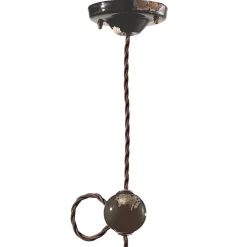 Lampada a Sospensione Artigianale Industriale in Ferro e Ceramica - Vintage
