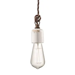 Lampada a Sospensione Artigianale Industriale in Ferro e Ceramica - Vintage