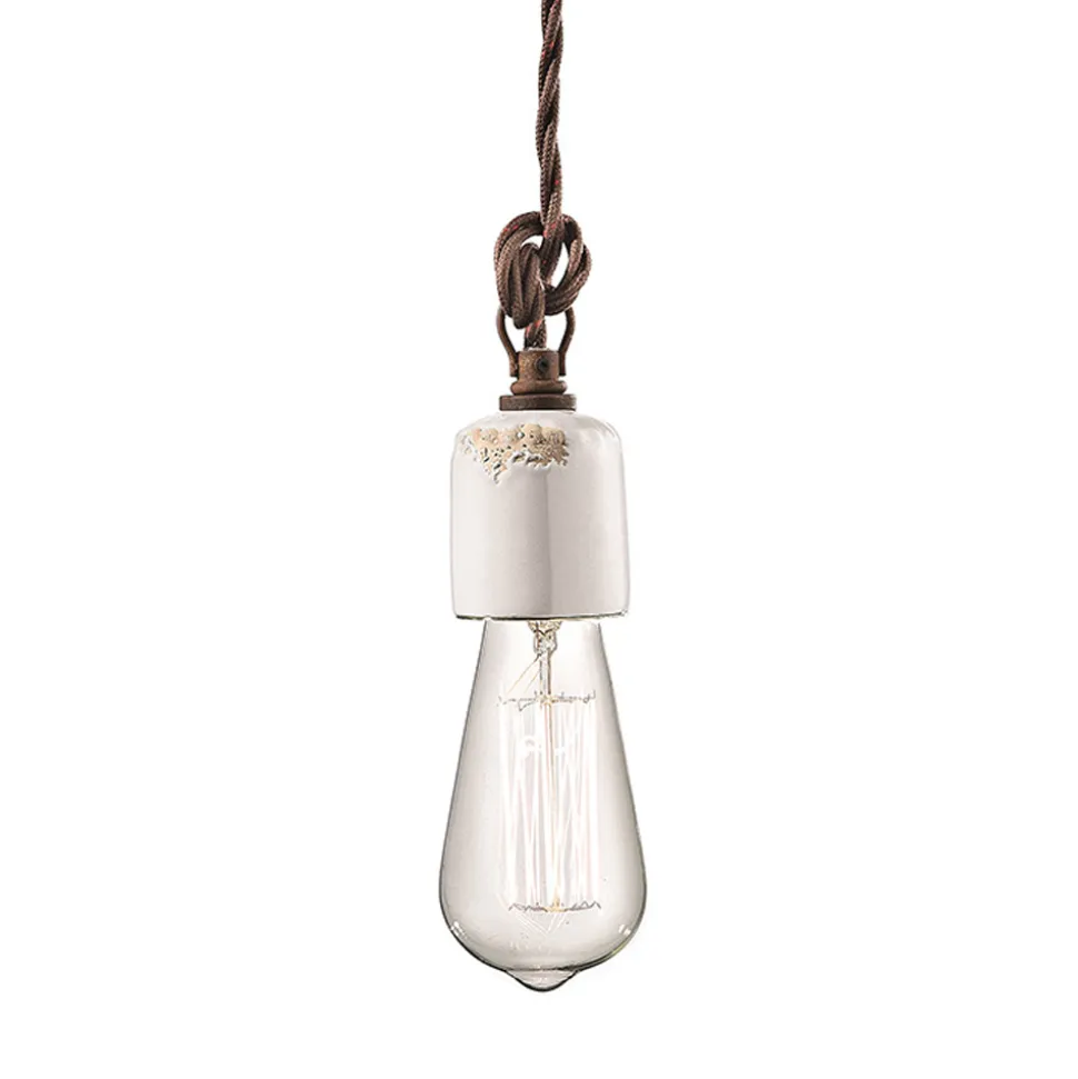 Lampada a Sospensione Artigianale Industriale in Ferro e Ceramica - Vintage