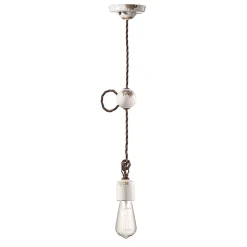 Lampada a Sospensione Artigianale Industriale in Ferro e Ceramica - Vintage