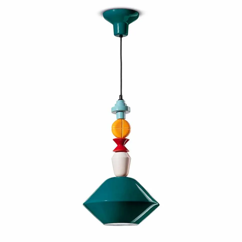 Lampada a Sospensione Ceramica Verde o Giallo Made in Italy – Ferroluce Lariat