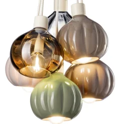 Lampada a Sospensione con 6 Elementi in Ceramica e Vetro Made in Italy - Afoxe