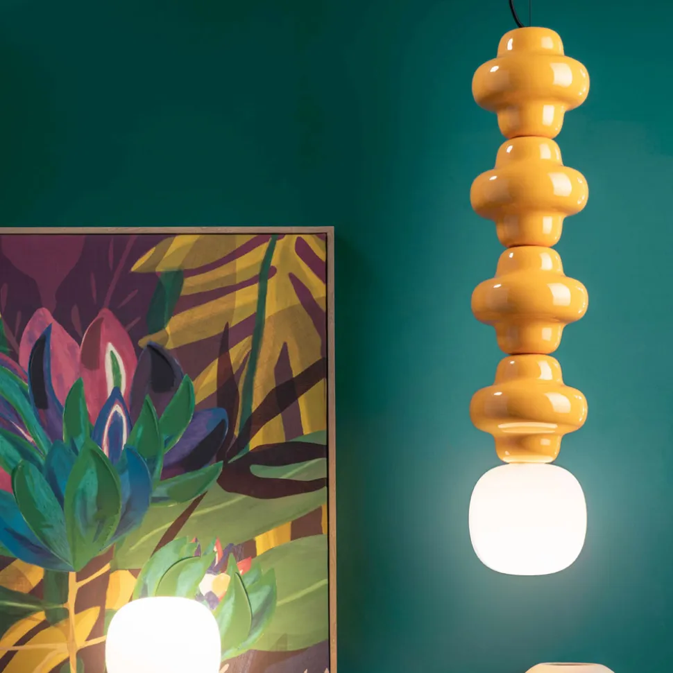 Lampada a Sospensione con 4 Elementi in Ceramica e Vetro Made in Italy - Copacabana
