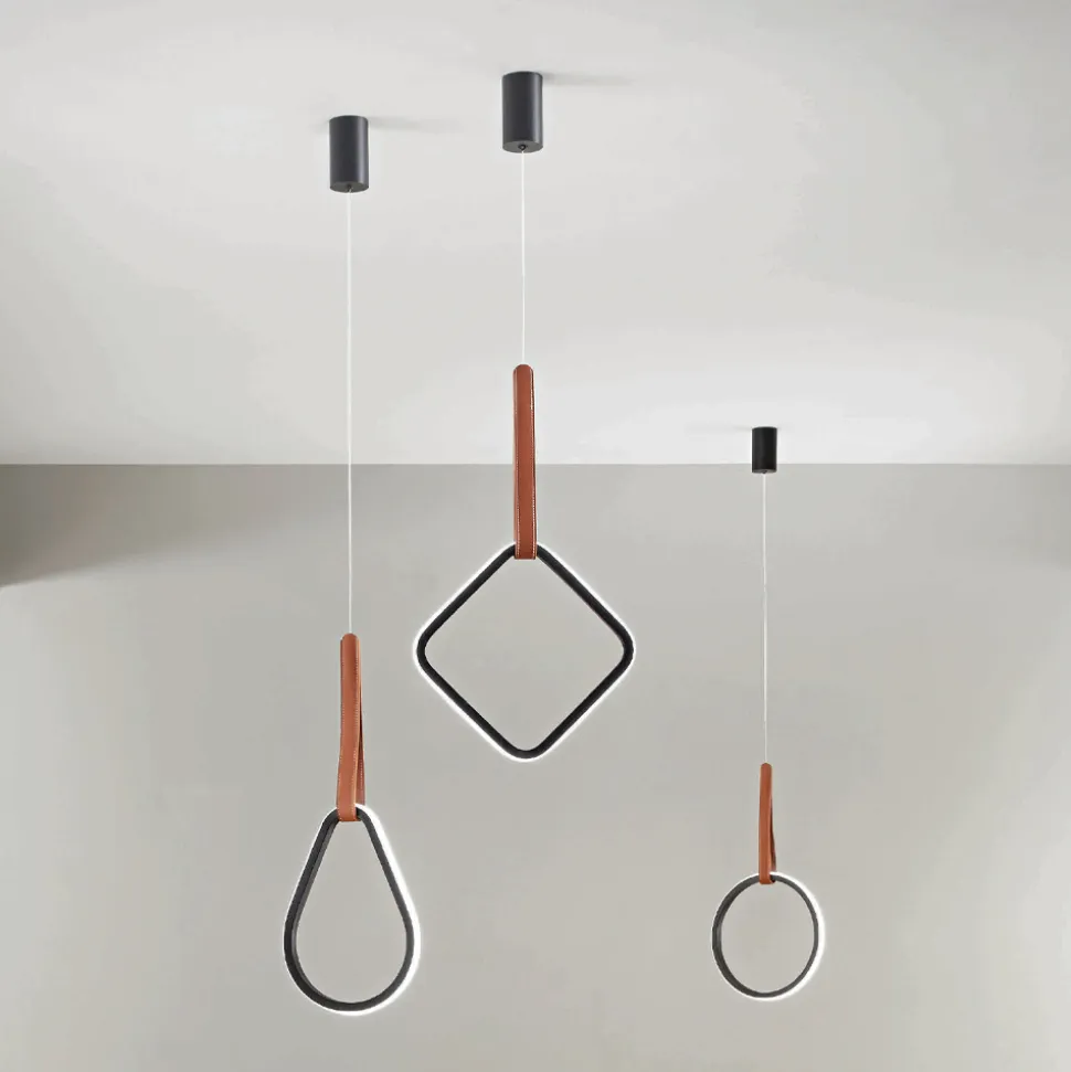 Lampada a Sospensione con Forme Geometriche e Dettaglio in Ecopelle - Cipresso