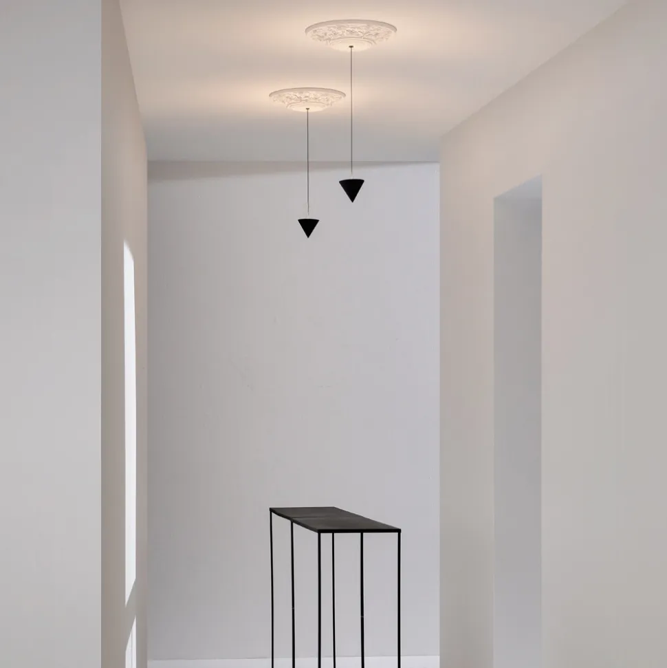 Lampada a Sospensione Design Gesso Bianco e Alluminio Nero 1 Cono - Tesera