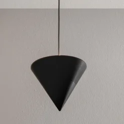 Lampada a Sospensione Design Gesso Bianco e Alluminio Nero 1 Cono - Tesera
