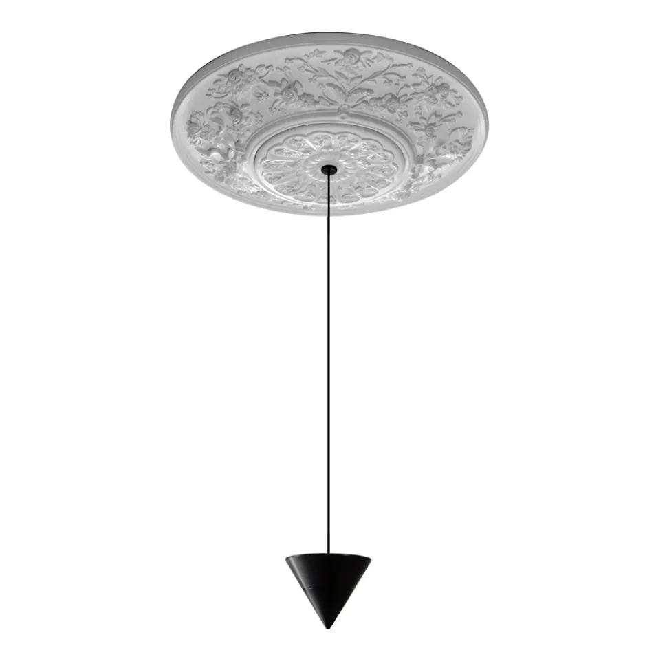 Lampada a Sospensione Design Gesso Bianco e Alluminio Nero 1 Cono - Tesera