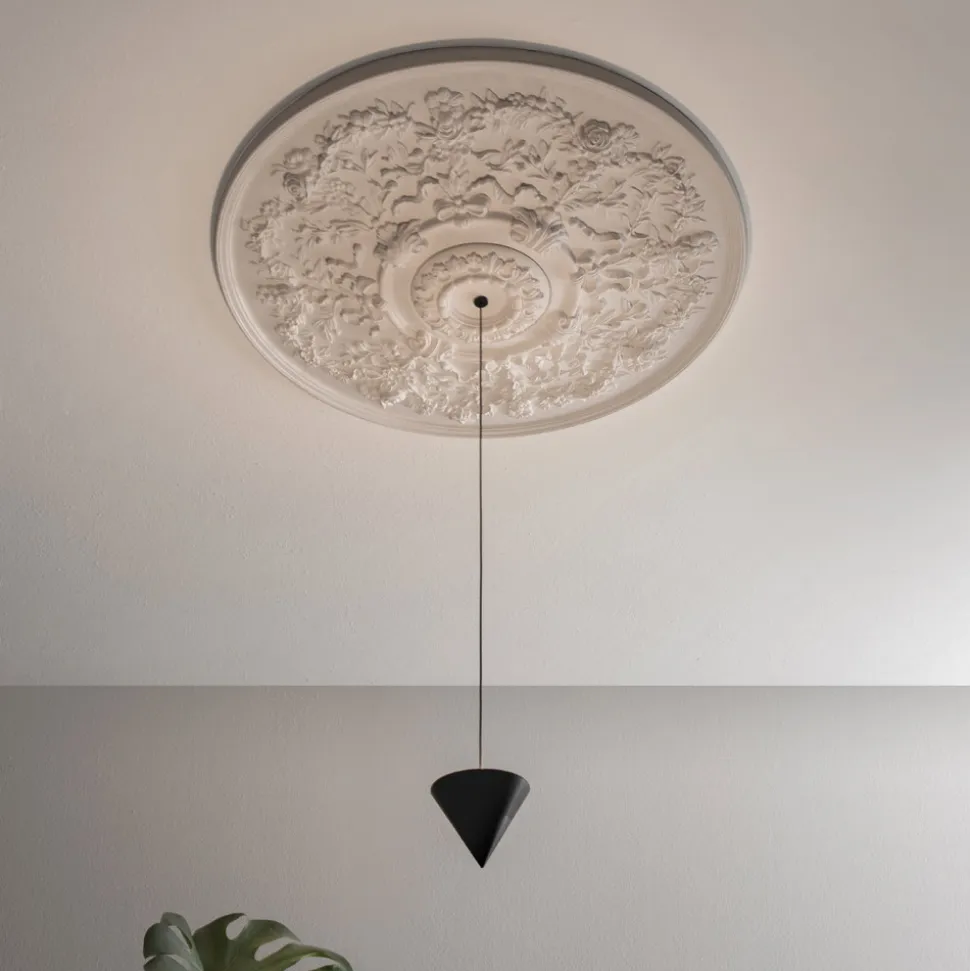 Lampada a Sospensione Design Gesso Bianco e Alluminio Nero 1 Cono - Tesera