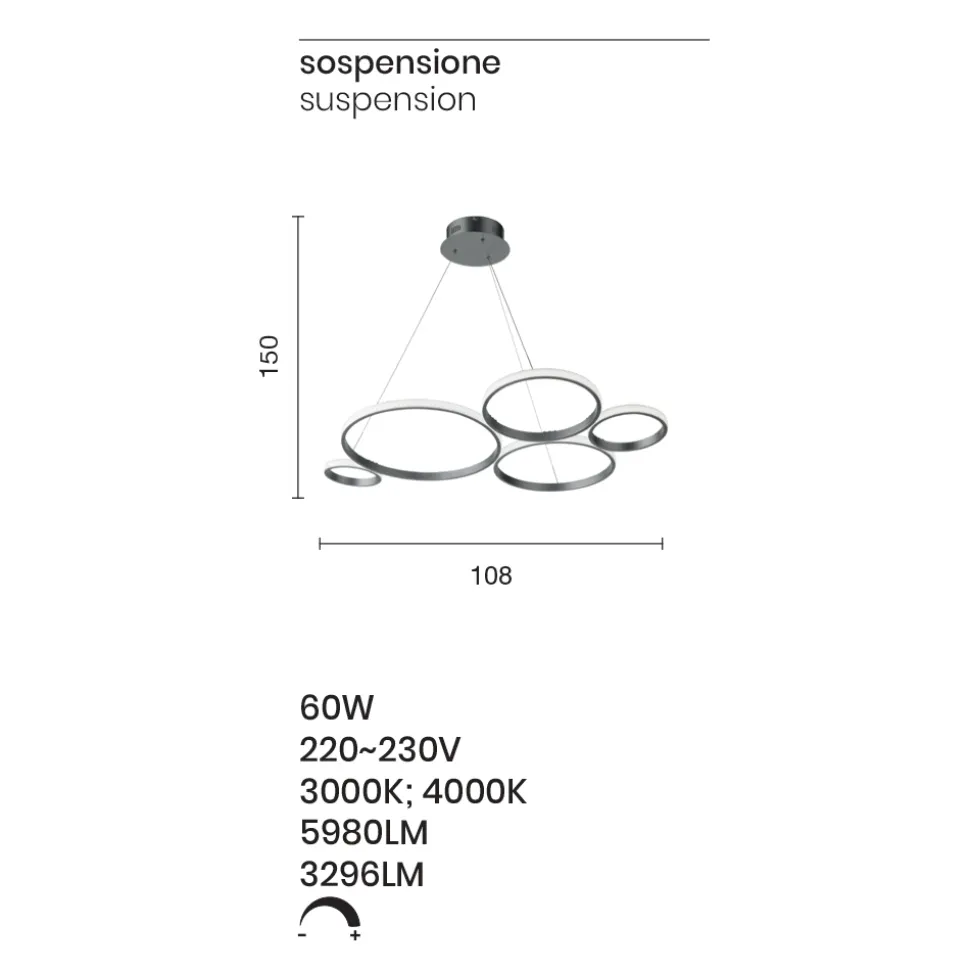 Lampada a Sospensione Design per Soggiorno in Metallo Argento o Oro - Olimpo