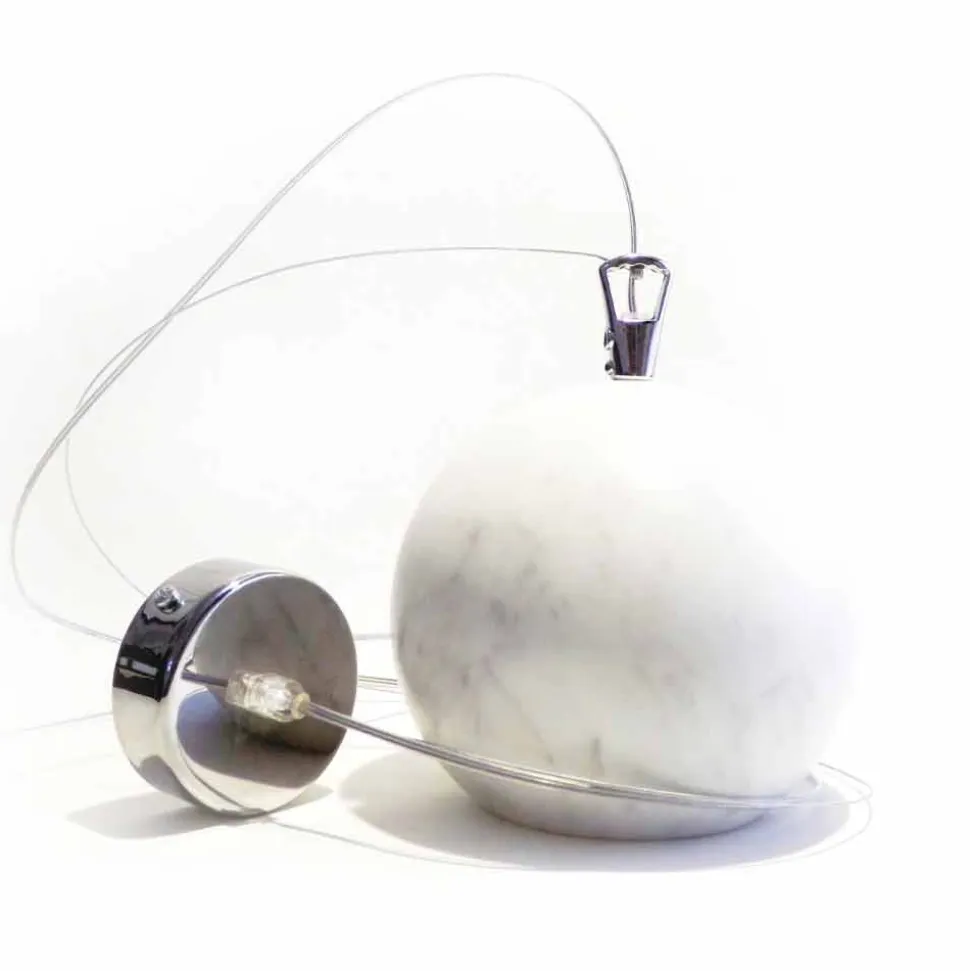 Lampada a Sospensione di Design in Marmo Bianco di Carrara Made in Italy - Panda
