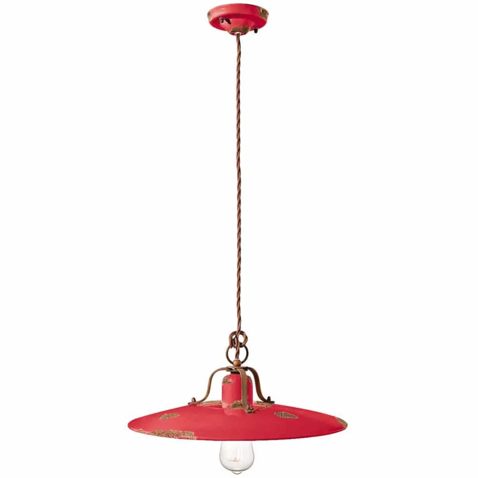 Lampada a sospensione in ceramica e metallo country Emily Ferroluce