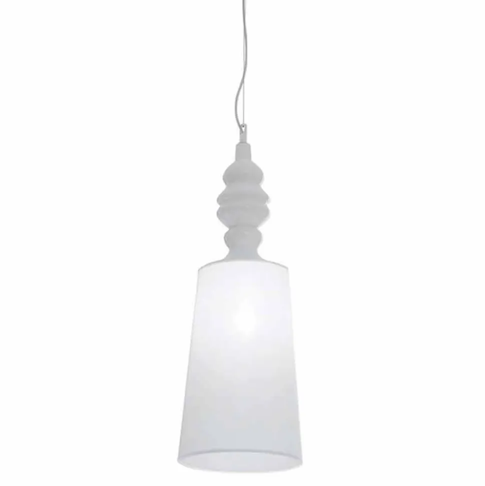 Lampada a Sospensione in Ceramica Bianca Paralume in Lino Lungo Design - Cadabra