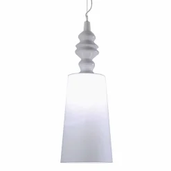 Lampada a Sospensione in Ceramica Bianca Paralume in Lino Lungo Design - Cadabra
