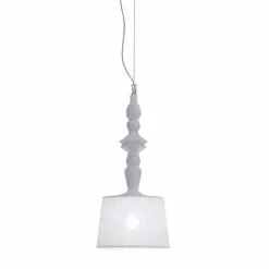 Lampada a Sospensione in Ceramica Bianca Paralume in Lino Corto Design - Cadabra