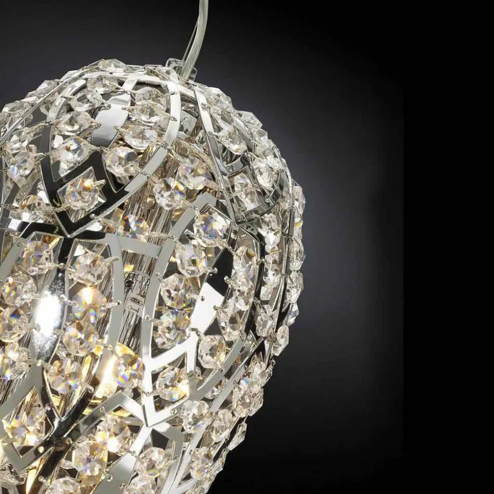 Lampada a sospensione in cristallo e acciaio a forma di uovo Egg