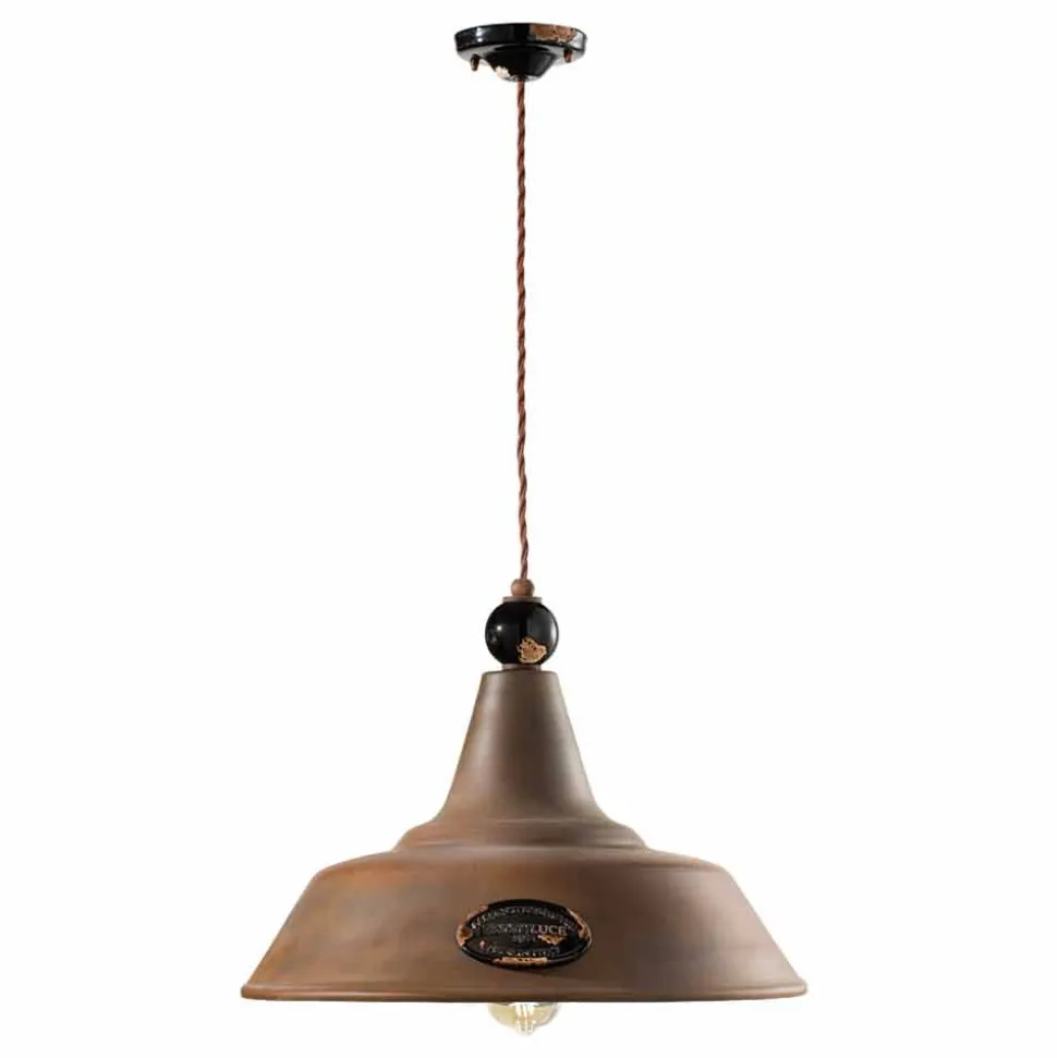 Lampada a sospensione in ferro corten e ceramica Lois Ferroluce