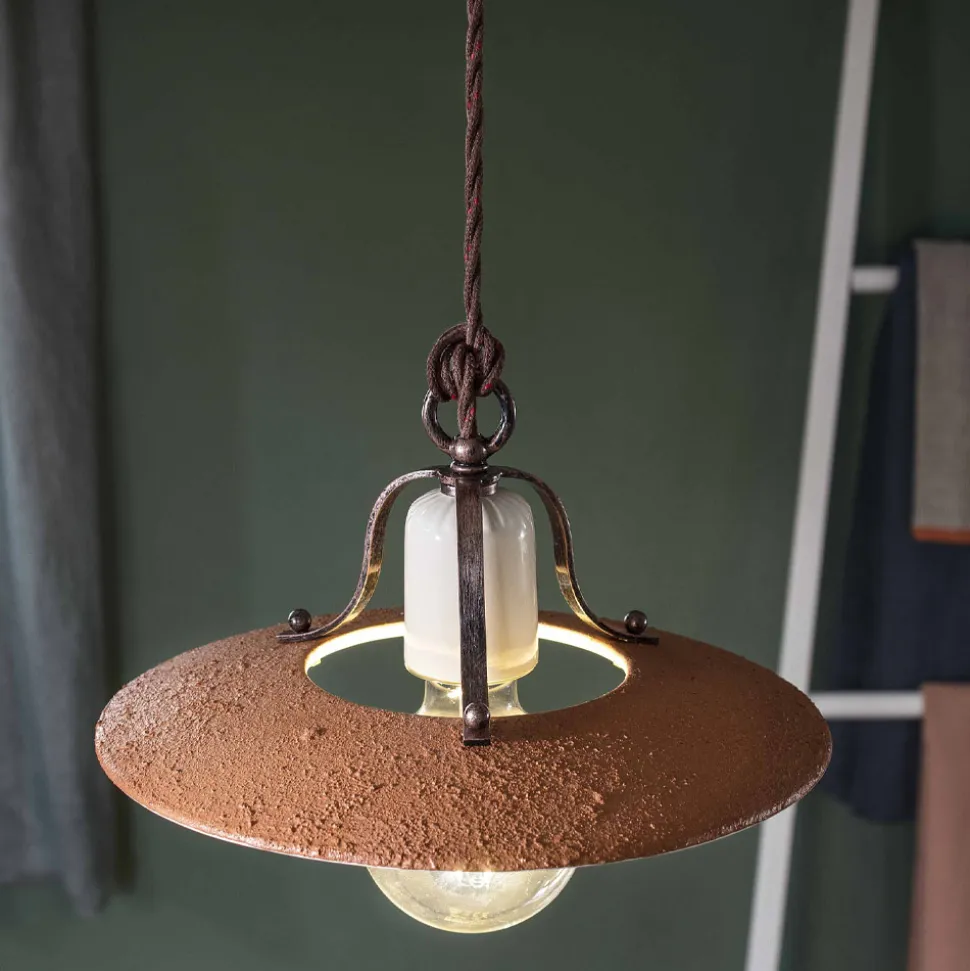 Lampada a Sospensione in Ferro e Ceramica Grezza Fatta a Mano - Bologna