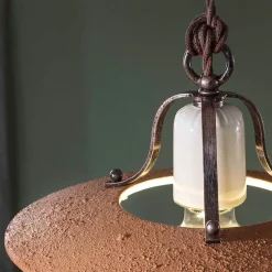 Lampada a Sospensione in Ferro e Ceramica Grezza Fatta a Mano - Bologna