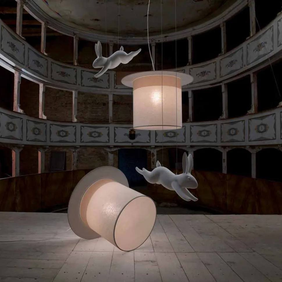 Lampada a Sospensione in Lino Bianco Design a Cilindro, Made in Italy - Magia
