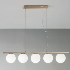 Lampada a Sospensione in Metallo Verniciato Oro e Vetro Soffiato - Birga