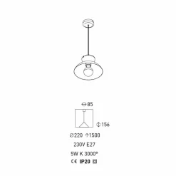 Lampada a Sospensione in Metallo con Dettaglio Oro Moderna Made in Italy - Valta