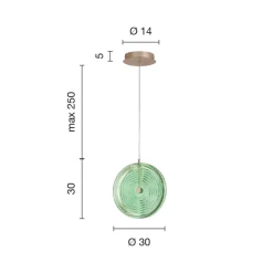 Lampada a Sospensione in Metallo e Vetro Decorato a Righe Concentriche - Bagolaro
