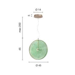 Lampada a Sospensione in Metallo e Vetro Decorato a Righe Concentriche - Bagolaro